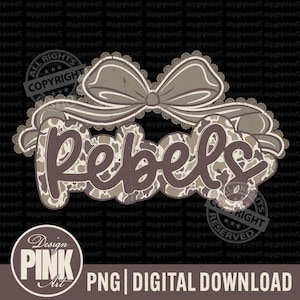 Rebels Bow Camo PNG: Distressed Mascot Design - School Spirit (Digital Download)