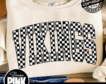 Vikings Checkerboard PNG | Distressed Varsity Sublimation | Trendy Race Flag Game Day Digital Download | Mascot | Grunge School Spirit