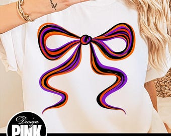 Halloween Bow PNG: Spooky Purple Orange Ribbon Clipart (Digital Download)