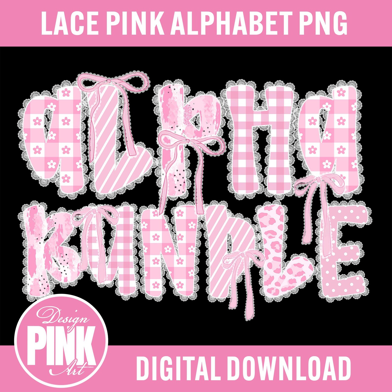 Lace Pink Floral Alphabet PNG Bundle: Full Letter Sublimation (digital ...