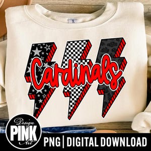 Cardinals Lightning Bolt PNG: Leopard & Checkerboard School Spirit (Digital Download)