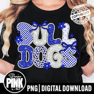 Bulldogs Leopard Print PNG: Blue & White Glitter, School Spirit (Digital Download