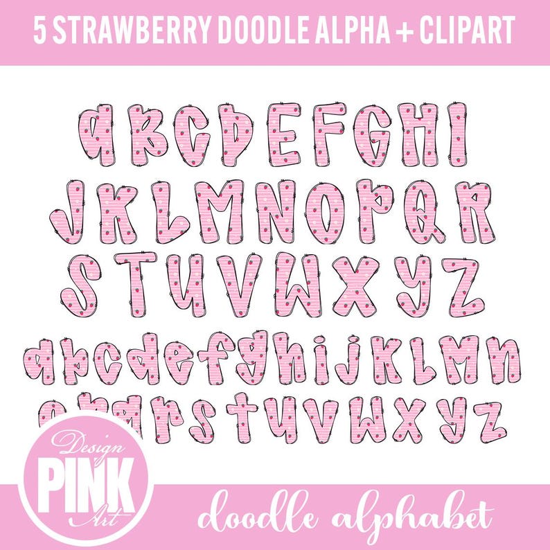 Strawberry Daisy Seamless PNG Bundle, Summer Doodle Alphabet Clipart - Etsy