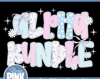 Retro Alphabet PNG Bundle: Pink & Blue Doodle Font (Digital Download)