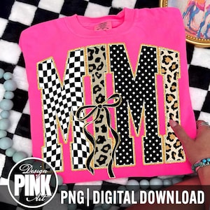 Mimi PNG, kokarda Coquette Mimi, grafika na koszulce Mimi w kratkę w panterkę, modny prezent dla babci w formie sublimacji, pobieranie cyfrowe
