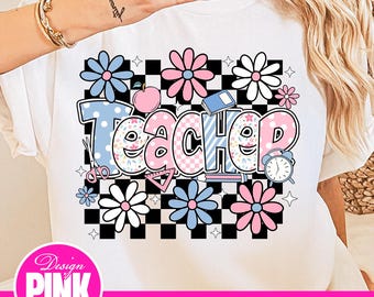 Retro Groovy Teacher PNG: Floral Daisy Sublimation Design (Digital Download)