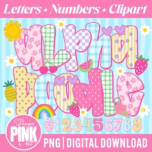 Sommarvibbar PNG-alfabetspaket, söta sommarbokstäver PNG, flickaktigt clipart-alfabetsset, pastellfärgat sublimeringsalfabet, blommig sommar PNG