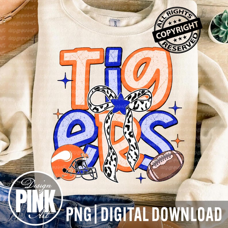 Tigers with Bow Leopard PNG: School Spirit Graphic (Digital Download) image 1
