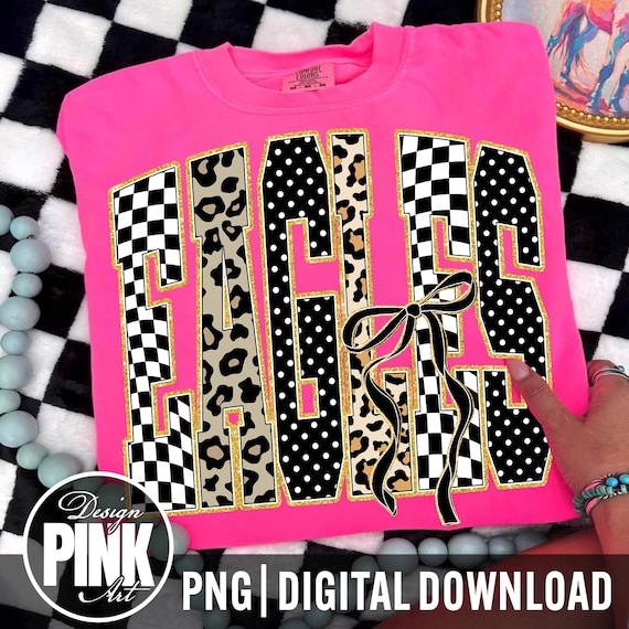 Eagles PNG, Eagles Mascot Coquette Bow Design, Leopard Checkered Eagles Shirt Graphic, School Spirit Sports Mom Sublimation Digital Download