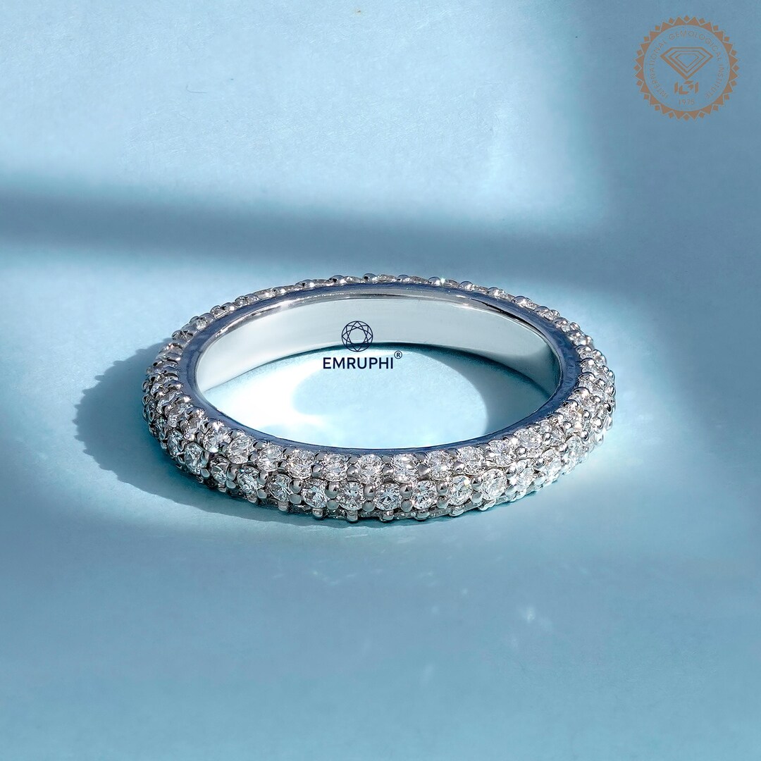 3 Row Lab Diamond Eternity Band, 3mm Wedding, Stackable Full Ring - Etsy
