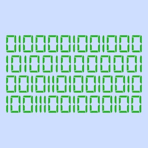 May include: Green digital numbers arranged in rows on a light blue background. The numbers are in a binary code format, with a combination of 0s and 1s. The overall design is clean and modern, suitable for tech-related themes.
