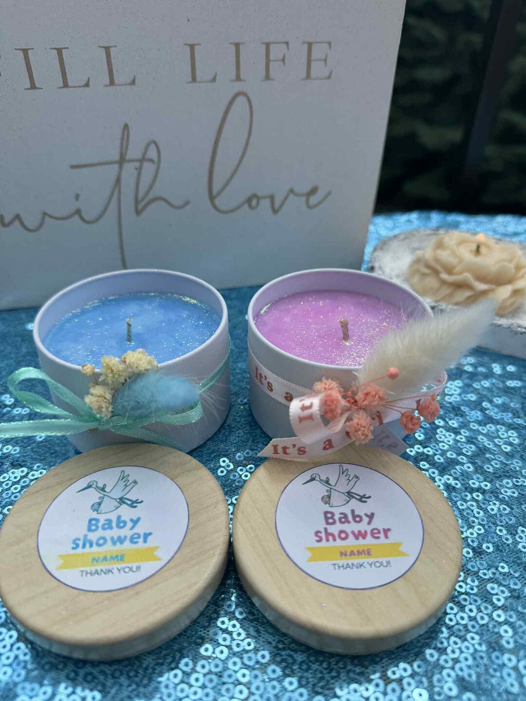 Personalized Baby Shower Candle Favors: Soy Wax, Dried Flowers - Etsy