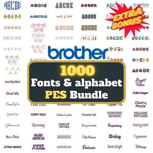 1000+ Embroidery Fonts PES Bundle: Brother Machine Embroidery Designs (Digital Download)