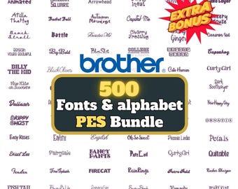 500+ Embroidery Fonts PES Bundle: Brother Machine Fonts (Digital Download)