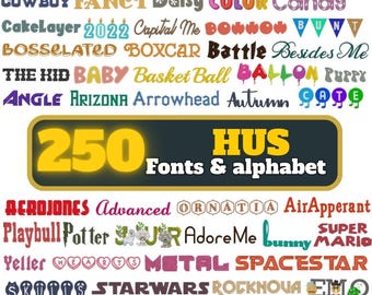 HUS Embroidery Fonts for Husqvarna Machines: 250 Bundle (1 - 3 inch)