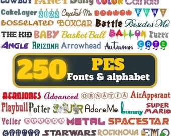 PES Embroidery Fonts for Brother Machines: 250 Bundle (1 - 3 inch)