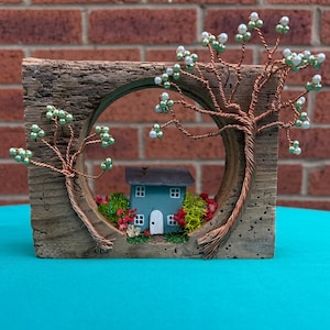 Whole House, Driftwood House, Driftwood, Little wooden houses, recycled materials, handmade, driftwood art, Cottagecore, Home Decor.