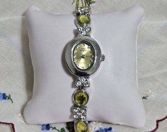 Green Gemstone Silver-Tone Watch