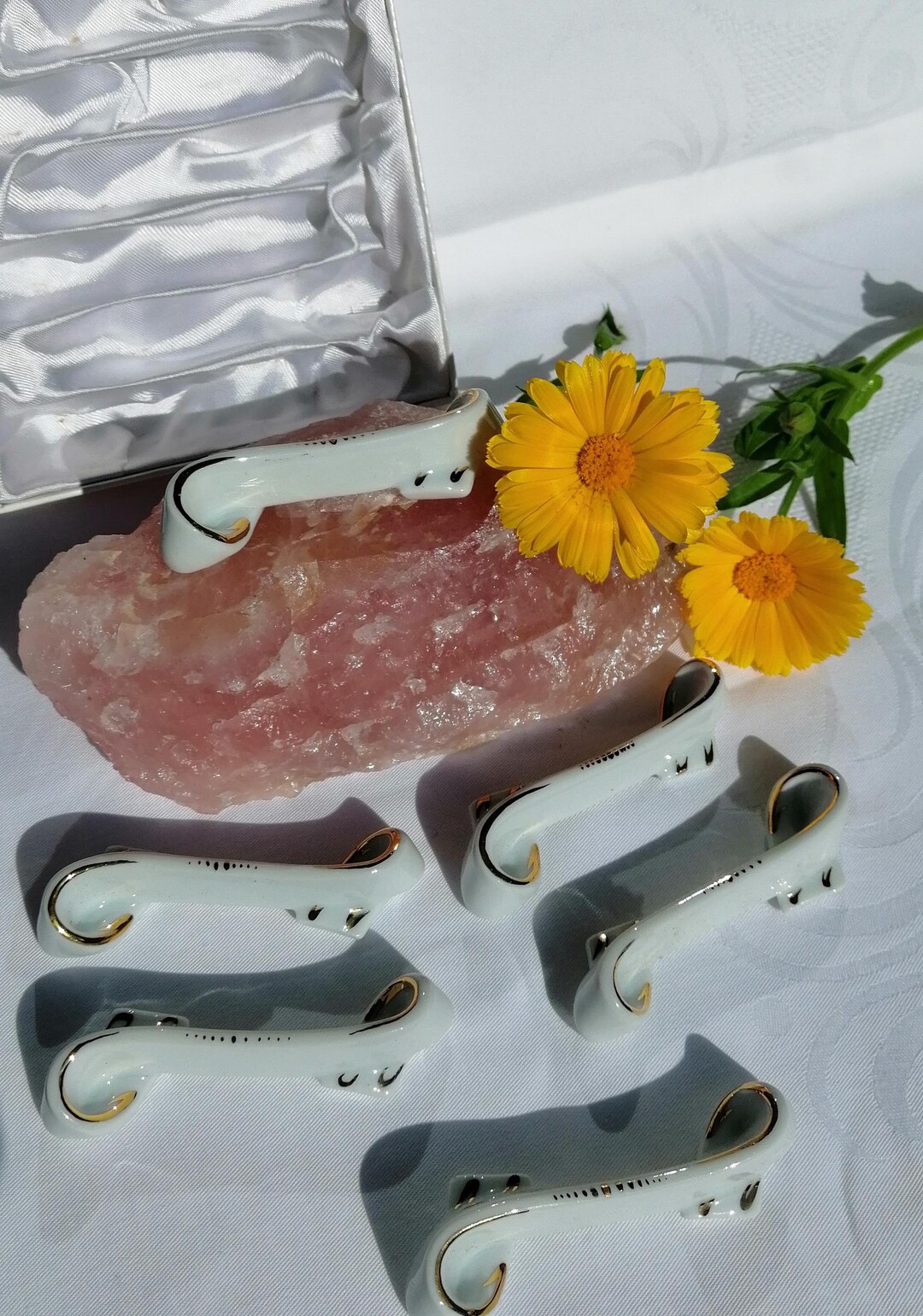 Vintage Porcelain Knife Rests With Gold Rim – Set of 6, Hand-painted ...