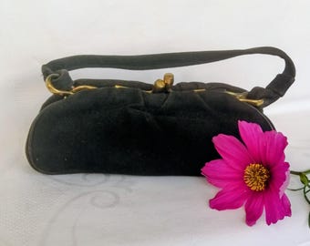 Vintage velvet/velour evening bag – circa 1930s–1940s – Black Art Deco handbag
