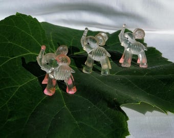 Set of 3 vintage plastic elephants | Miniature figures from the 1960s, lucky charms, nostalgic retro collectible figures