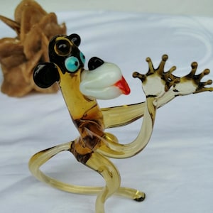 Lauscha Glass Monkey Figurine • Handcrafted Glass Monkey Figurine • Mouth-blown Glass Animal • Lauscha Glass Art • Murano Style Decorative Figure