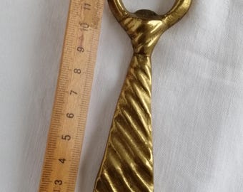 Vintage Brass Bottle Opener - Tie - Collectible Bar Tool - Retro Barware - Solid Brass Beer Opener - Gift for Bar Lover