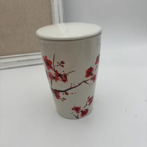 Tea Forte Körsbärsblommor Porslins Tumbler med lock | Keramisk Resetemugg | Present till teälskare med blommönster
