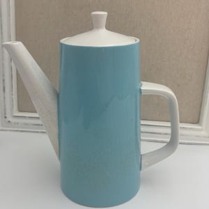 ヴィンテージ ミカサ コーヒーポット（蓋付き）｜アクアブルー＆ホワイト クラックル釉薬セラミックカラフェ｜ミッドセンチュリーモダン ティーポット｜MCM キッチン装飾