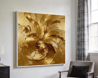 Gouden canvasschilderij: moderne muurkunst met textuur