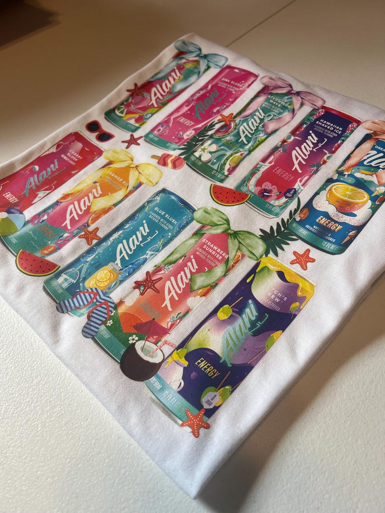 Alani Energy Drink Summer Tee – Vibrant Cans Graphic T-shirt for Energy ...
