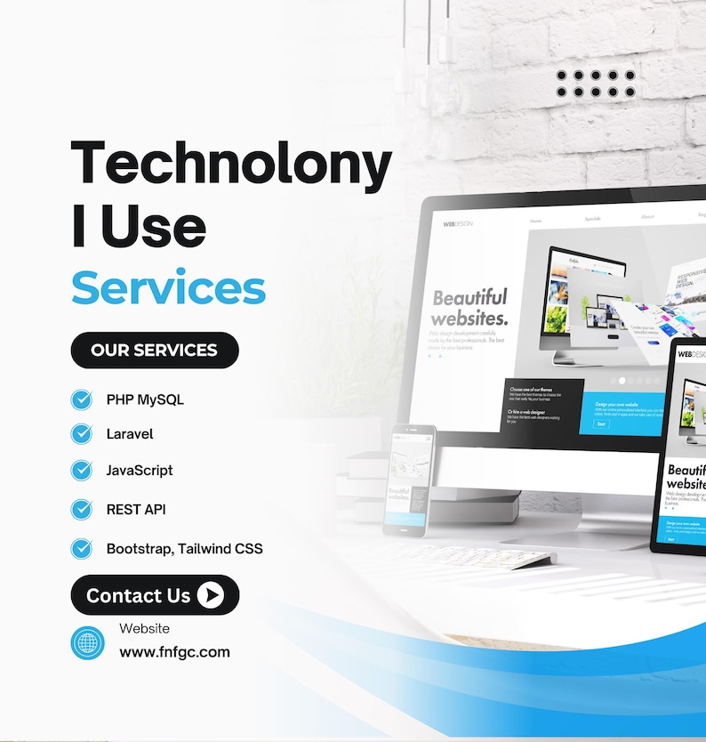 Web application development using PHP, MySQL, Laravel, JavaScript, HTML5, CSS3, REST APIs, and modern backend technologies for scalable business software.