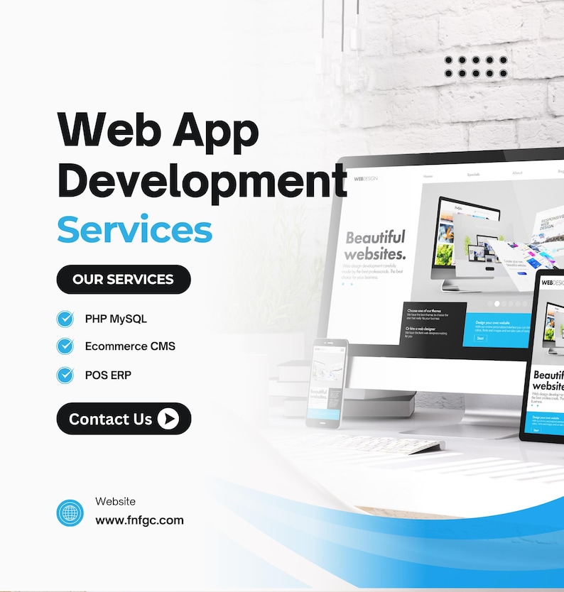 Custom web application development service for businesses including PHP MySQL web apps, eCommerce websites, POS systems, ERP software, and CMS development.