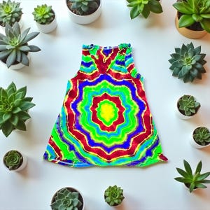 Rainbow Mandala Tie Dye Top: Handmade Rayon Shirt, Size M
