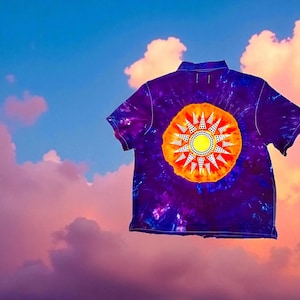 Hand-Dyed Cosmic Sunburst Shirt: Stitched Wearable Art, Upcycled Old Navy XL