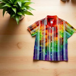 Rainbow Tie-Dye Eyelet Shirt: Upcycled Aeropostale Boho Top