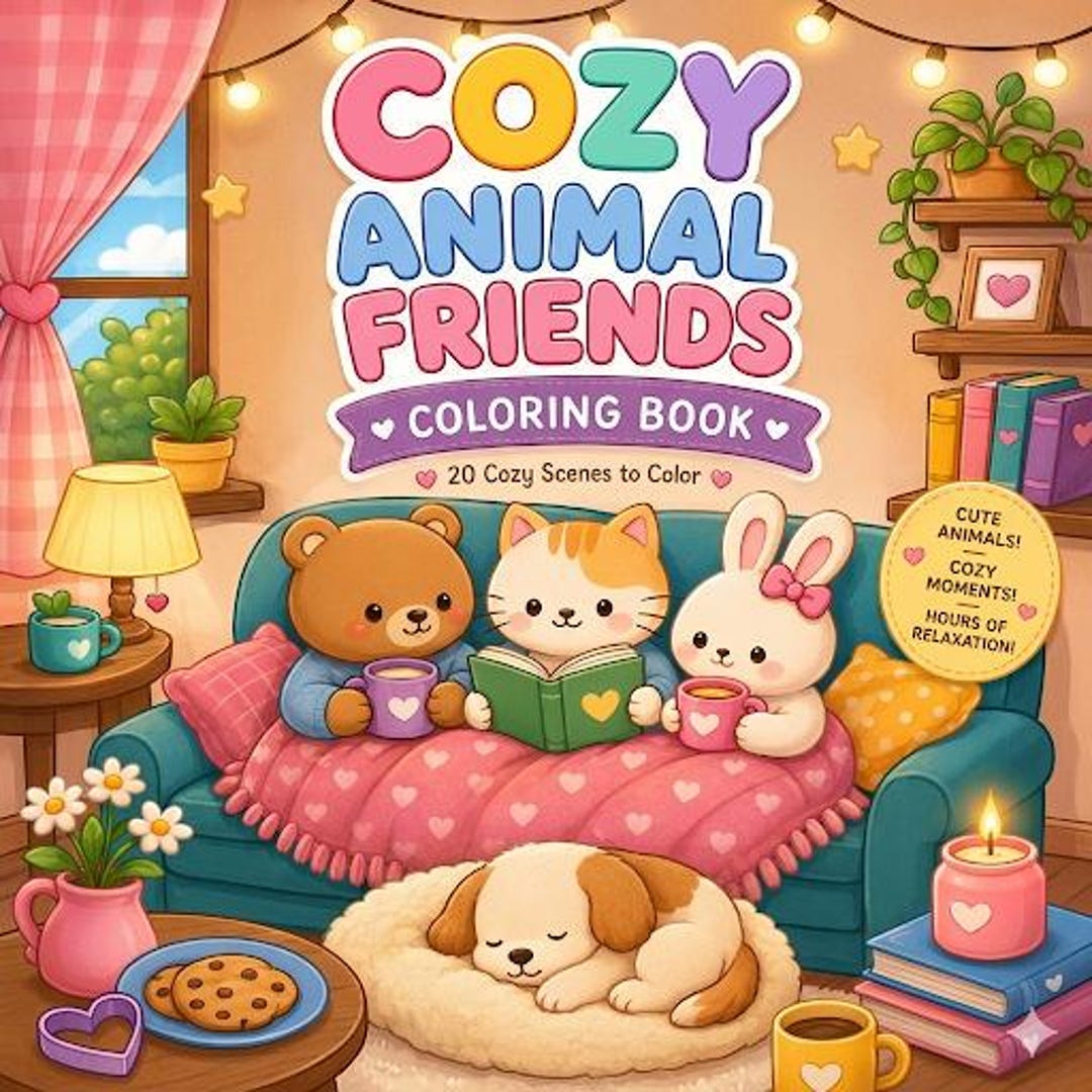 Cozy Animal Friends Coloring Book Printable 20 Cute Coloring Pages for ...