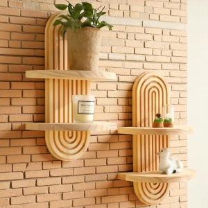 Boho Wooden Wall Shelves: Modern Rustic Decor - SoliraArt
