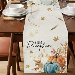 Herfst tafelloper, pompoenen herfst tafelloper, seizoensgebonden tafelloper, minimalistische herfstloper, herfst tafeldecor, Thanksgiving tafelloper