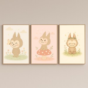 Labubu Wall Art Set of 3 | Cute Monster Printable Posters | Popmart Inspired Kawaii Decor | Kids Room Nursery Art | Labubu Digital Download