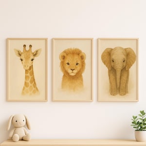 Boho Safari Nursery Prints: Lion, Elephant, Giraffe Watercolor Art (Digital Download