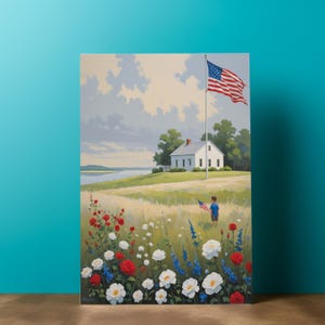 Printable Independence Day Wall Art, Coastal 4th of July Digital Print|American Flag Farmhouse Decor|Vintage USA Painting|Patriotic Home Art