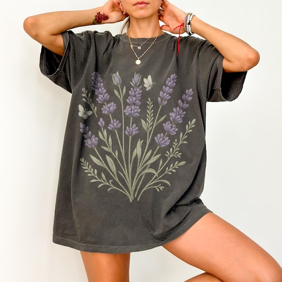 Vintage Cottagecore Lavenders Tee, Oversized Graphic Summer Top, Purple Flowers Tee, Floral Lover Gift, Vintage Flower, Comfort Colors Shirt