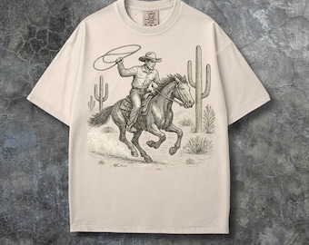 Vintage Cowboy Western Tee for Rodeo Lover Gift, Retro Country Graphic Shirt Old West Aesthetic Summer Top, Oversized Comfort Colors Shirt