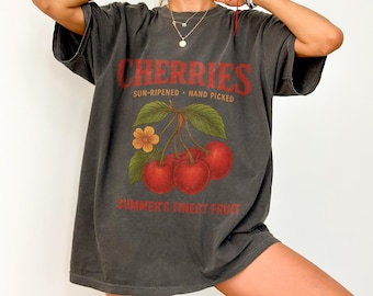 Vintage Cherry Tee, Oversized Graphic Summer Shirt, Foodie Retro Tee, Fruit Lover Gift, Aesthetic Cherry Cottage Core, Comfort Colors Shirt