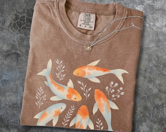 Vintage Koi Fish Shirt for Sea Animal Lover Gift, Minimalist Retro Japanese Fish Aesthetic Boho Watercolor Tee for Her, Comfort Colors Shirt