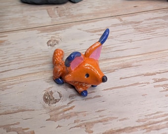 Handmade Orange Fox Sculpture – Polymer Clay Woodland Desk Art