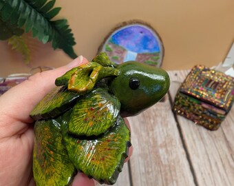 Bashful Leaf Dragon - Handmade Miniature- Mermaid Dragon Polymer Clay Sculpture – Desk Buddy