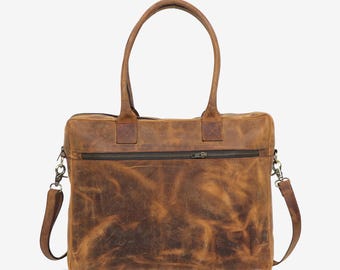 Leather Tote Bag for Women, Distressed Full Grain Leather Briefcase, Rustic Laptop Bag, Business Work Satchel, Casual Daily Carry, Gift Idea