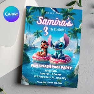 Lilo & Stitch Birthday Party Invitation: Editable Pool Party Invite (Digital Download, 5x7 inch)